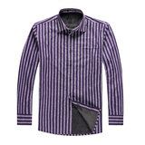 冬装剪标紫色纯棉条纹男式衬衣加绒加厚保暖男士衬衫