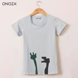 ONOZA2016夏季新款圆领短袖T恤女 允儿卡通印花修身韩范体恤半袖