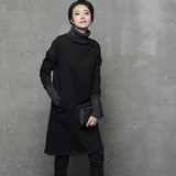 韩国原创2015秋冬韩版女装高领中长款连衣裙加厚加绒显瘦套头卫衣