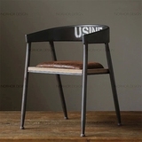 美式乡村铁艺实木餐椅子复古简约现代椅仿古休闲背靠椅咖啡椅吧椅