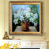 手绘油画欧式客厅花卉装饰画有框画餐厅玄关画过道画百合花HD141