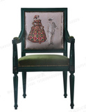 美式新古典实木圆背酒店咖啡厅扶手餐椅美式带图案个性书椅化妆椅