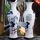 景德镇陶瓷器　手绘落地大号花瓶　1.2米青花白色荷花客厅摆件