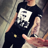 夏季男装青少年男士短袖T恤男潮牌韩版修身型印花半袖圆领体恤衫