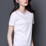 高端品质SkyINTL夏装新款纯棉修身圆领精梳双丝光棉短袖白色t恤女
