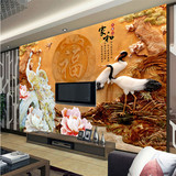 无缝3d立体浮雕玉雕牡丹家和万事兴大型壁画客厅卧室电视背景墙纸