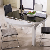 餐桌椅钢化玻璃餐桌多功能桌椅组合伸缩餐台白色时尚餐桌圆形饭桌