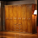 全实木衣柜橡木四门五门木质衣柜组装新款中式大衣橱三门六门衣柜