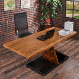 木写字台会议桌办公室电脑桌欧美式铁艺复古书桌防锈做旧办公桌实