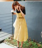 2016夏韩国正品代购女装 可爱单排扣背带连衣裙 cherrykoko