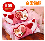 一对印花十字绣抱枕卧室结婚礼枕头套件单人情侣枕套双人枕最新款