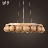 欧式创意木质吊灯 餐厅客厅卧室灯具圆球群复古美式乡村实木灯饰