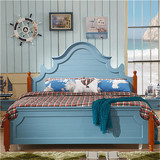 地中海实木双人床松木家具卧室家具婚床1.8米1.5米白色蓝色定制
