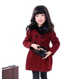 童装2015女童秋装新款韩版中大童外套中长款格子毛呢大衣儿童大衣
