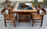 实木柜式火锅桌椅组合 煤气灶液化气电磁炉小火锅桌 火锅店餐桌椅
