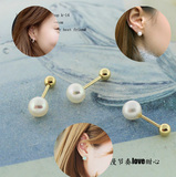 韩国代购纯14k金珍珠耳钉  美女的诞生大爱珍珠 k黄金拧螺丝耳钉