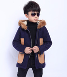 童装2015冬装新款潮男童韩版加绒加厚毛呢大衣儿童羊羔绒风衣外套