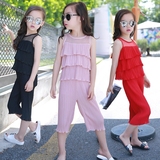 2016新款女童夏装儿童夏季女孩女大童装韩版女装雪纺背心两件套装