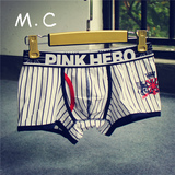 M.C潮男内裤 时尚竖条纹纯棉平角裤 欧美英伦个性运动性感四角裤