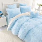 韩式公主水貂绒天鹅绒床上用品四件套床裙床笠纯色珊瑚绒加厚冬蓝