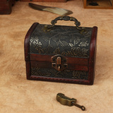 创意仿古木盒子 古典手工木质珠宝首饰手链项链收纳盒小宝箱带锁