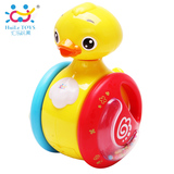 汇乐957小黄鸭婴儿益智音乐滑行摇铃不倒翁电动折装爬行玩具