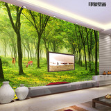 现代田园3d壁画电视背景墙墙纸客厅沙发壁纸无缝 绿树风景小鹿
