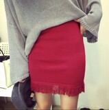 2015新款秋冬 韩版修身显瘦流苏针织女裙子包臀半身裙一步裙包裙