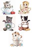 diy数字油画特价包邮动漫卡通儿童书房 动物大幅手绘装饰画茶杯猫