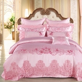 婚庆四件套粉色刺绣玫瑰 结婚床上用品全棉被套床单1.5/1.8m米床