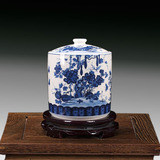 景德镇陶瓷器 仿古青花瓷茶叶罐带盖储物罐现代简约家居客厅饰品