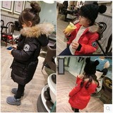2015最新韩版冬装女童中小童上衣棉衣连帽羽绒棉服真毛领外套长款