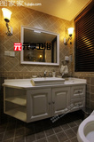 新田园风格挂墙式橡木浴室柜大理石台面台上盆卫浴柜卫生间洗手池