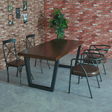 美式铁艺复古家用餐桌实木圆形折叠餐桌小户型折叠桌多功能伸缩桌