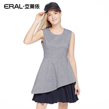 艾莱依韩版无袖套头圆领纯色2016春装新款连衣裙女ERAL36041-EXAB