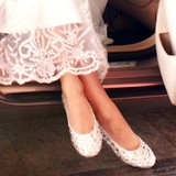 羊皮水钻珍珠新娘婚鞋韩版平跟单鞋平底水晶大码40 41 42码大码
