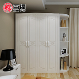 现代简约白色实木衣柜 卧室整体四门衣柜 木质橡木大衣橱边柜组合
