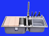 普乐美FK506 双盆套餐 厨房洗菜盆 304不锈钢水槽 双槽带刀架台控