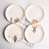 创意卡通盘子 手绘猴哥骨瓷点心餐盘西餐牛排圆碟8英寸 陶瓷平盘