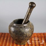 批发古玩杂项铜器工艺品纯黄铜药罐子中医药杵仿古做旧款捣药钵