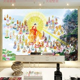 无缝大型壁画壁纸墙纸客厅佛像佛堂寺庙背景佛文化西方三圣接引图