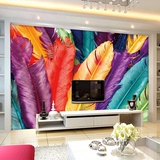 3D大型壁画欧式无缝墙纸床头餐厅卧室客厅背景墙壁纸立体彩色羽毛