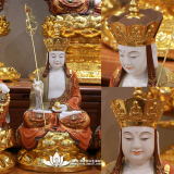 三漫陀 汉白玉贴金彩绘 地藏菩萨佛像摆件 地藏王菩萨娑婆三圣
