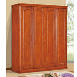 橡木原木色四门衣柜实木大容量置物加厚简易宜家环保卧室整理储物