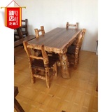 老枣木餐桌椅原生态餐桌家具原木全实木家具桌椅老木桌椅全套