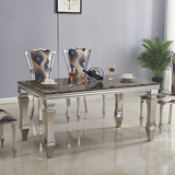 特价欧式餐桌椅组合 不锈钢大理石餐桌钢化玻璃方形饭桌餐台包邮
