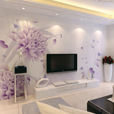 3D电视背景墙纸大型壁画影视墙壁纸无纺布客厅现代简约紫色花无缝