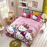 新款100%纯棉HelloKitty粉红欢乐总动员床单被套三四件套床上用品