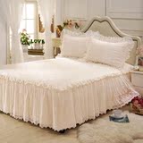 蕾丝床裙单件 夏季婚纱床单床罩纯棉双人床笠 白色绣花