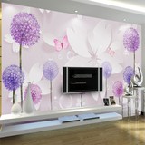 影视墙大型壁画3d立体紫色蒲公英温馨客厅电视背景墙壁纸无缝墙布